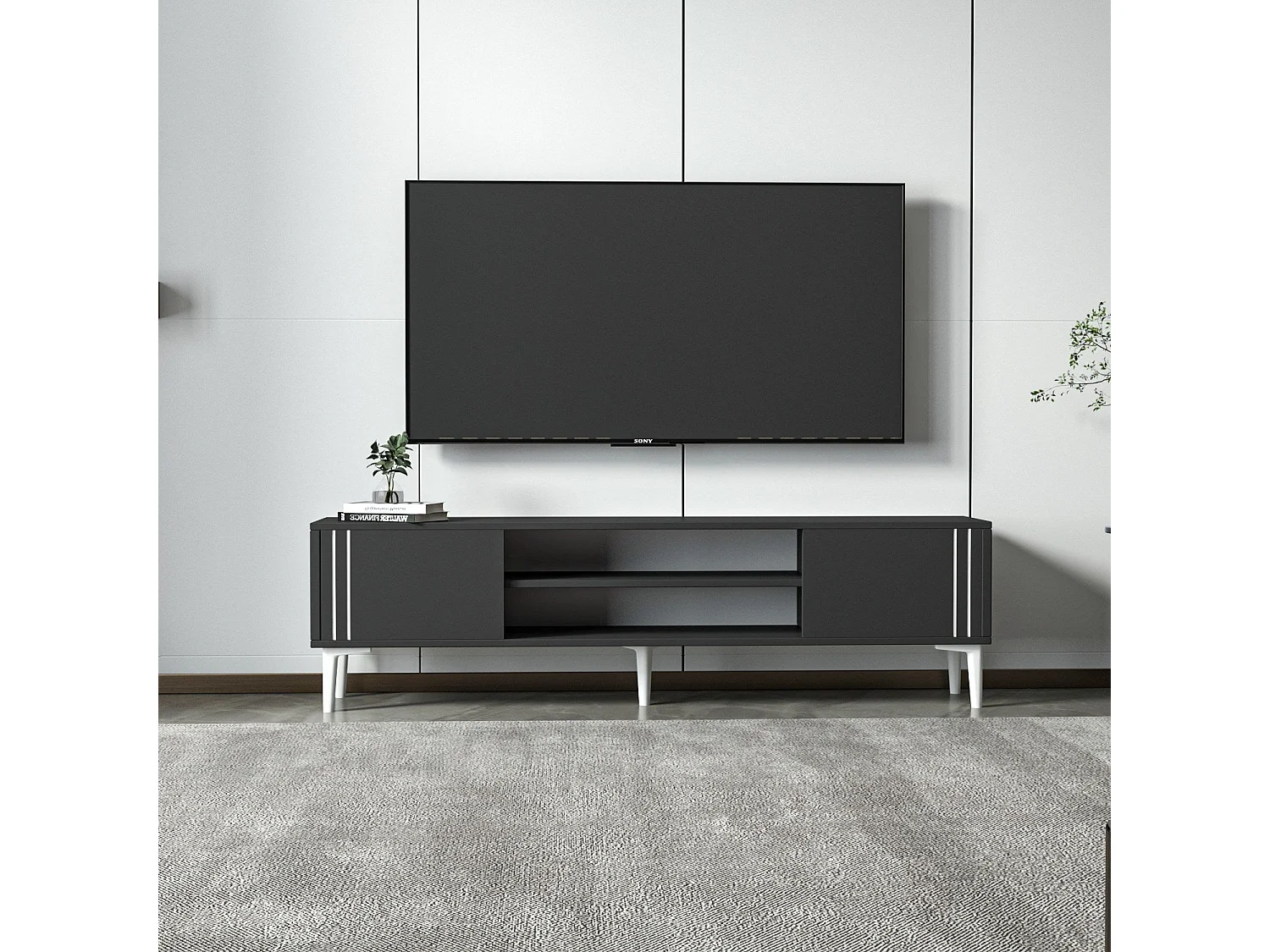 Mobile porta TV – 140 cm – Antracite – Pannello truciolare rivestito in melaminico