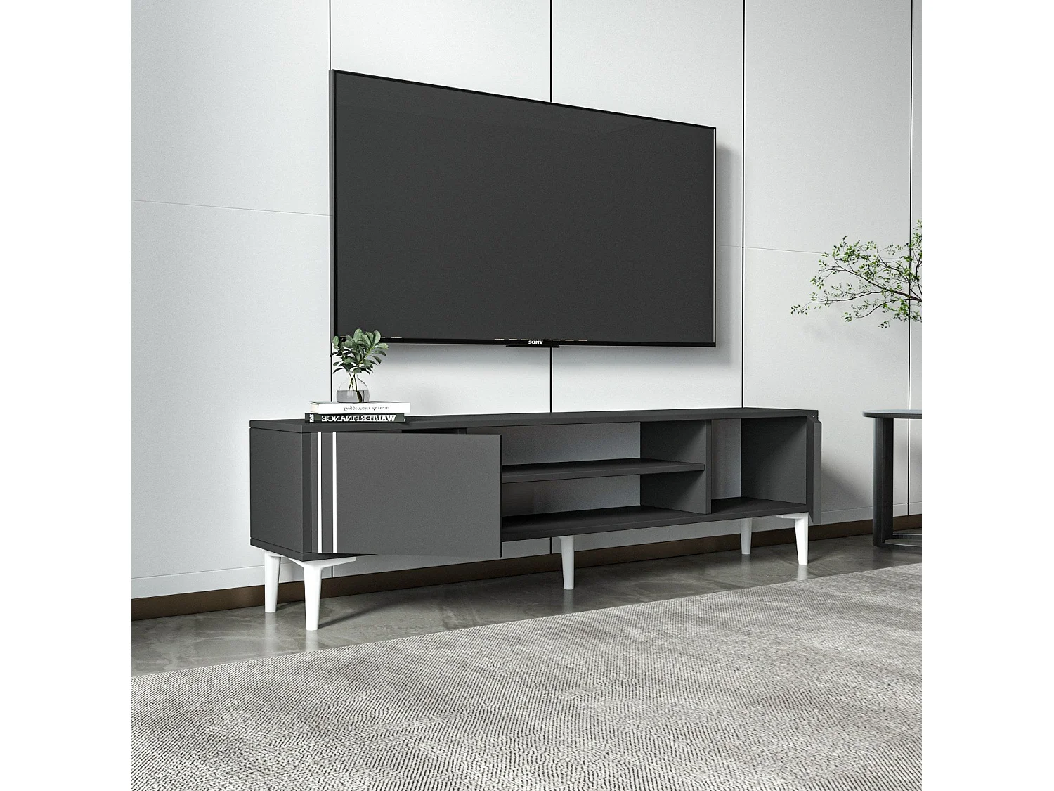 Mobile porta TV – 140 cm – Antracite – Pannello truciolare rivestito in melaminico