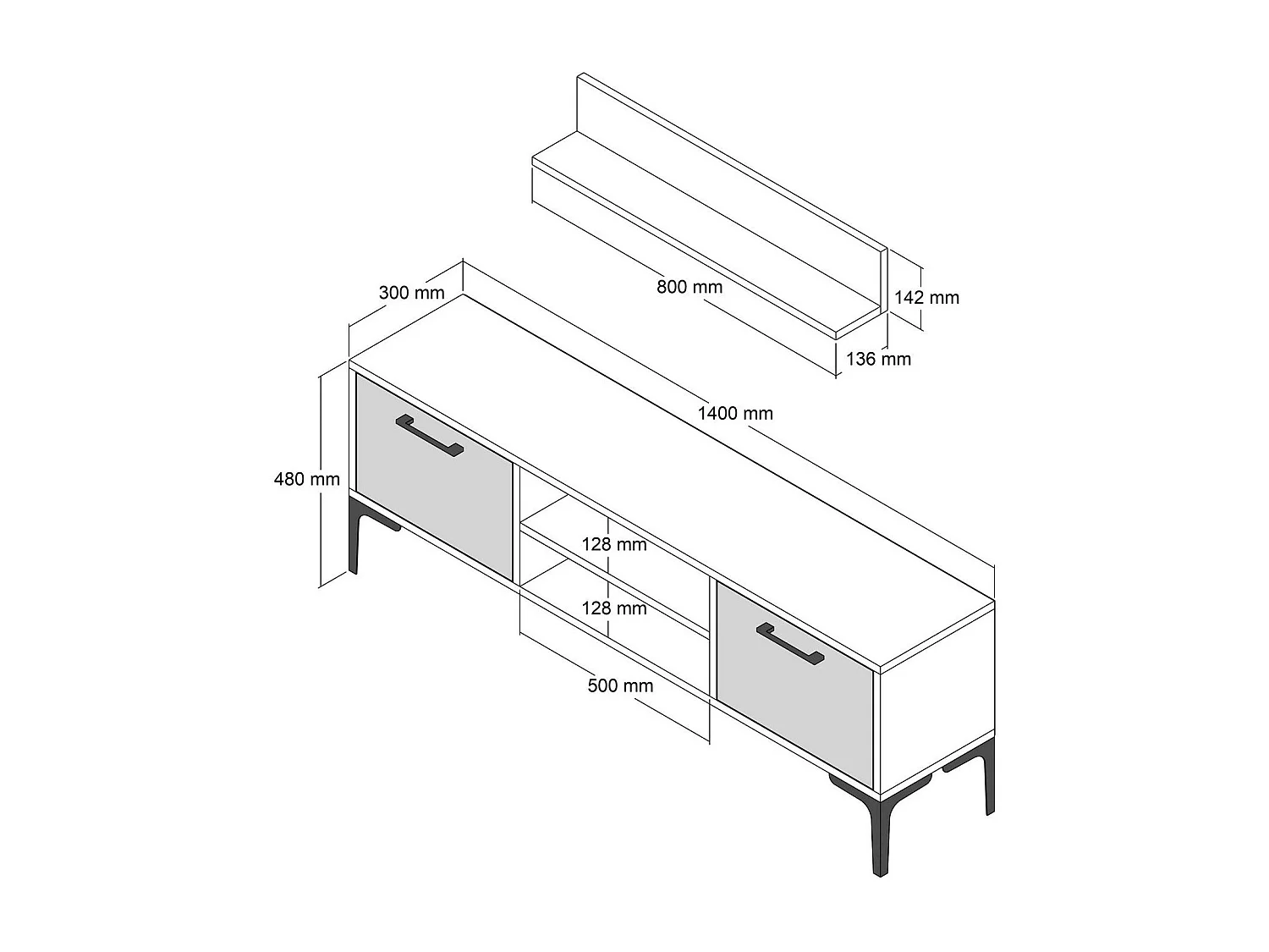 Móvel de TV Roman com Prateleiras e 2 Portas em Nogueira e Antracite - Design Industrial e Funcional