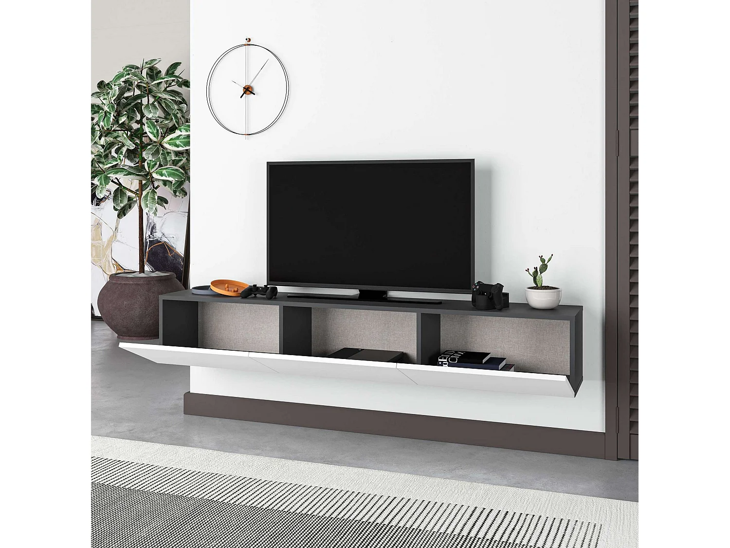 Mobile porta TV – 180 cm – Antracite e Bianco – Pannello truciolare nobilitato