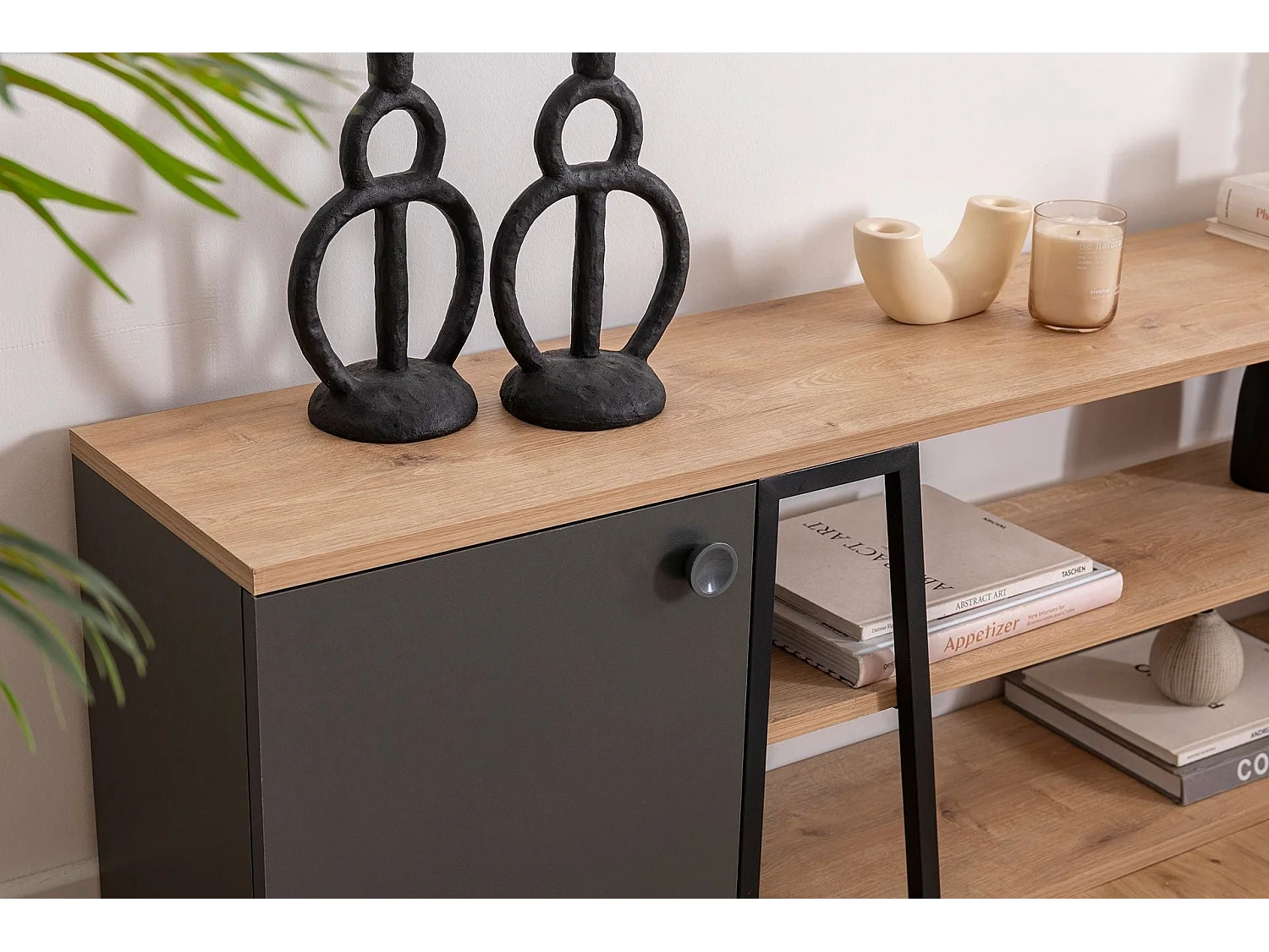 TV-Ständer – 160 cm x 30 cm x 48,6 cm – Schwarz und Saphir – Melaminbeschichtete Spanplatte