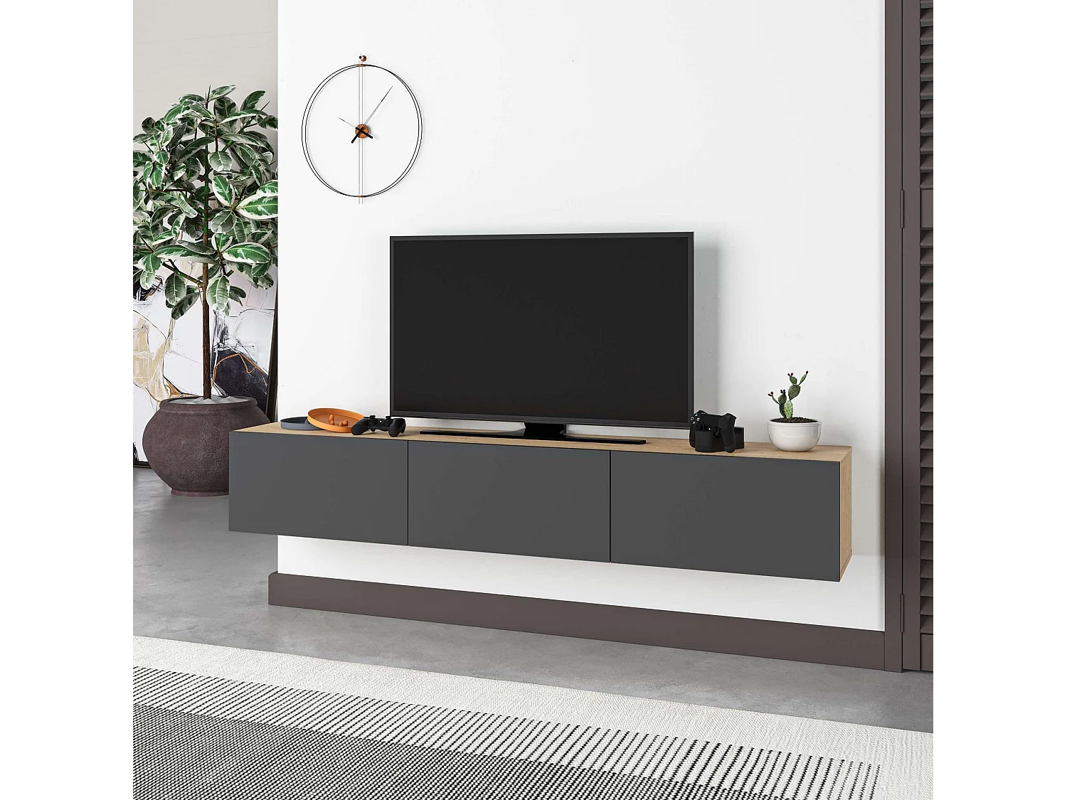 Mueble de TV – 180 cm – Roble Zafiro y Antracita – Tablero de Partículas