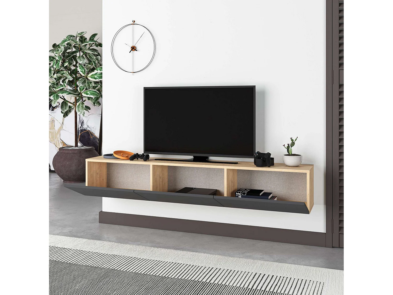 Mueble de TV – 180 cm – Roble Zafiro y Antracita – Tablero de Partículas