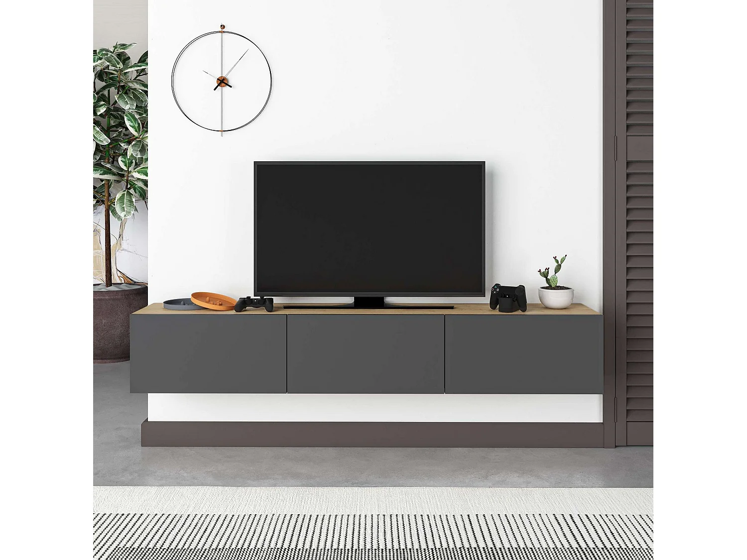 Mueble de TV – 180 cm – Roble Zafiro y Antracita – Tablero de Partículas