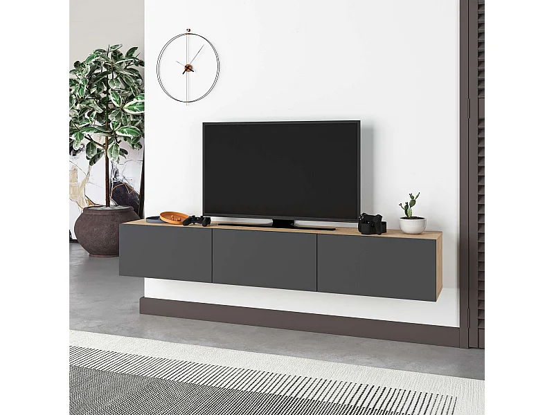 Mueble de TV – 180 cm – Roble Zafiro y Antracita – Tablero de Partículas
