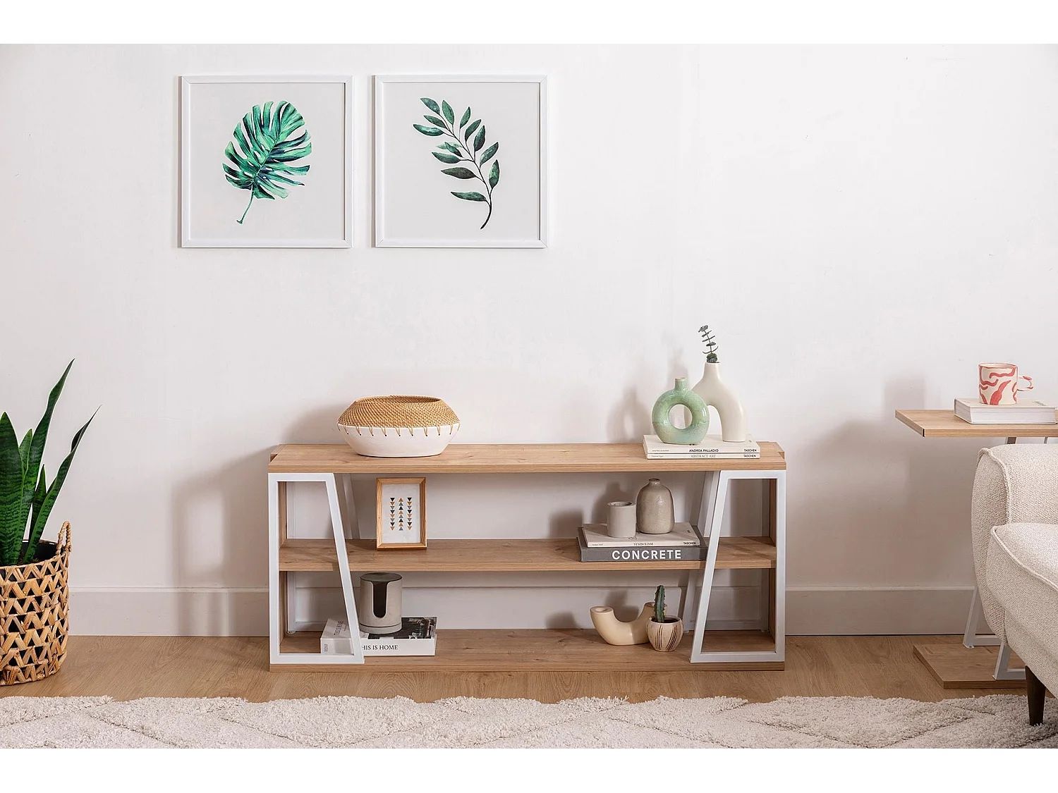 Meuble TV – 123,6 cm x 30 cm x 48,6 cm – Saphir et blanc – Métal et panneaux de particules