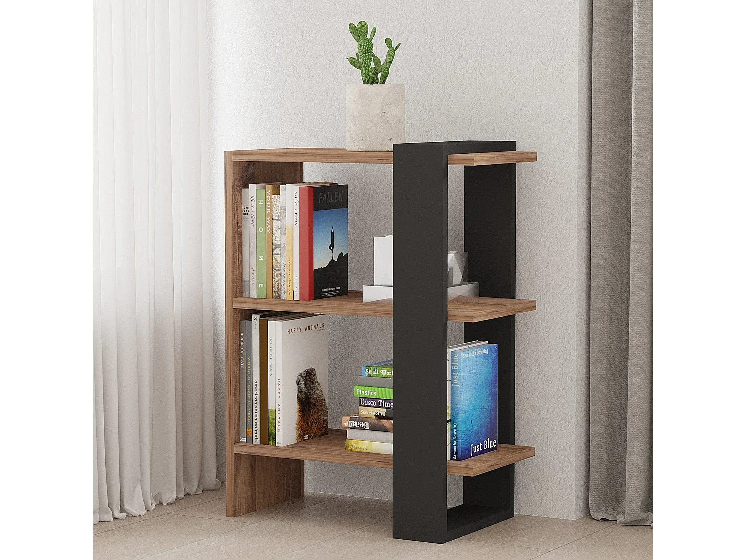 Skandinavisches Regal – 51,8 x 70 x 25 cm – Eiche und Anthrazit – 100 % melaminbeschichtete Spanplatte
