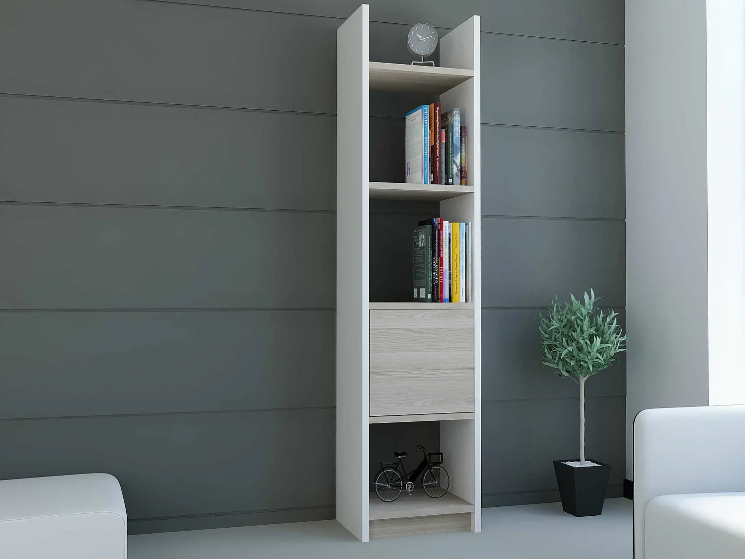 Scandinavische moderne plank – 150 cm hoog – Wit en Cordoba – Spaanplaat