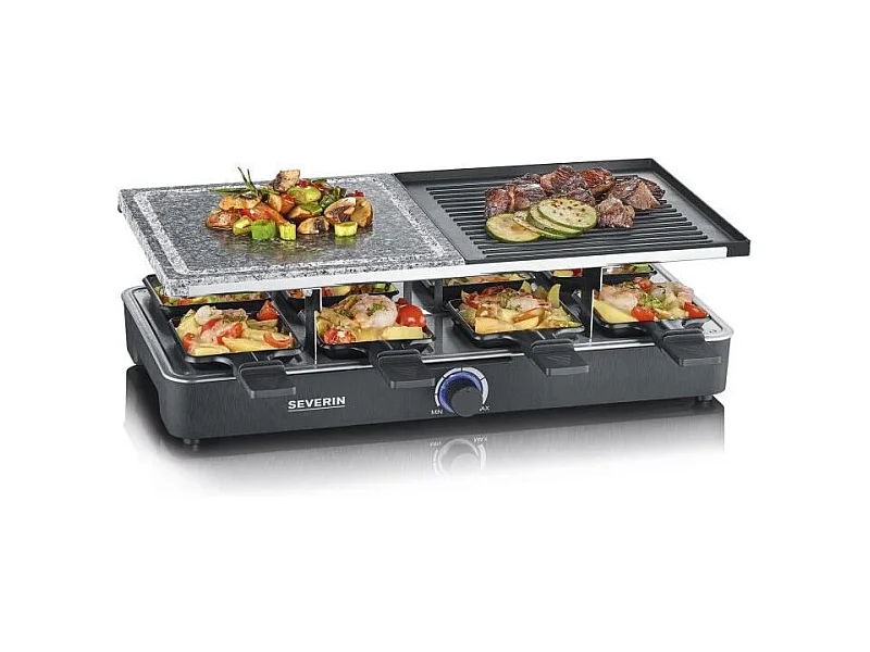 Raclette Gril - 8 personnes - Pierre de cuisson et Plaque réversible antiadhésive - Thermostat réglable