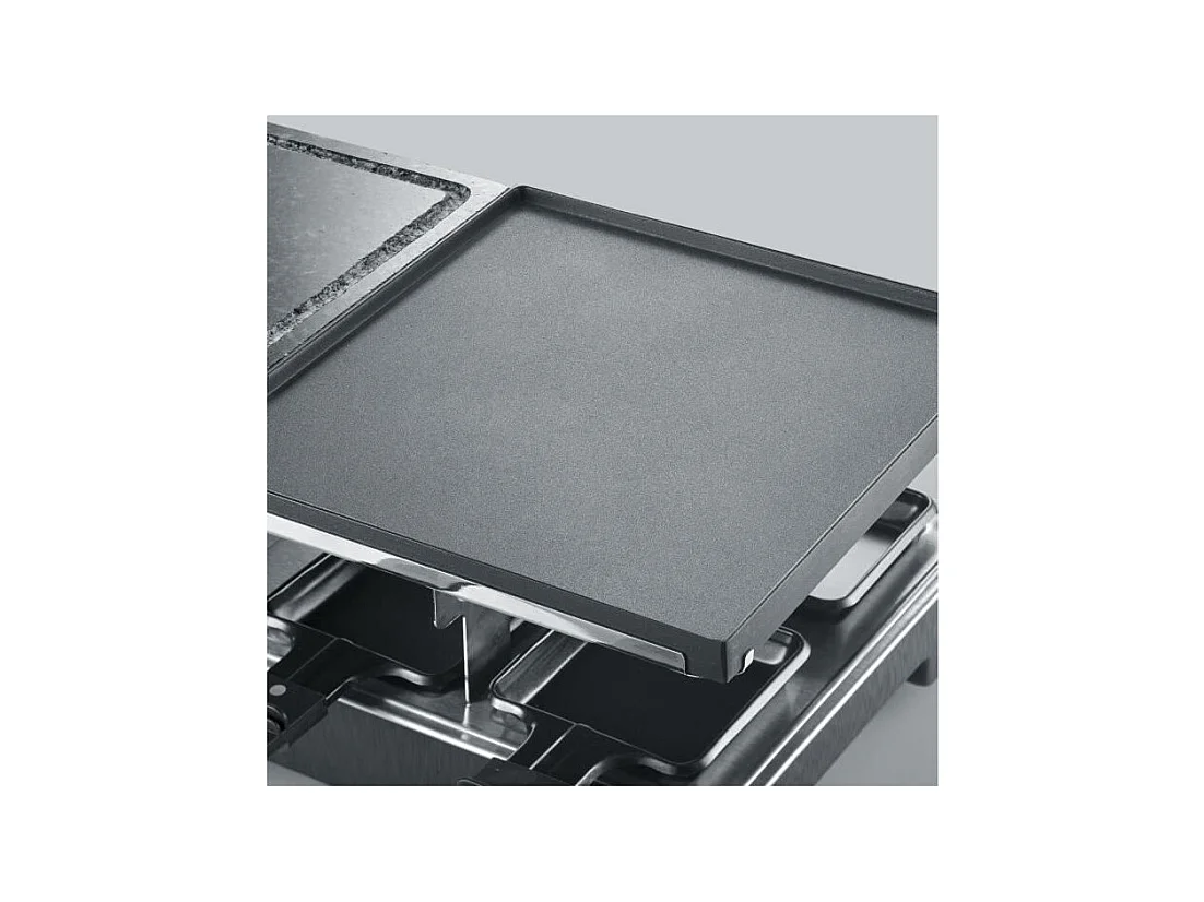 Raclette Gril - 8 personnes - Pierre de cuisson et Plaque réversible antiadhésive - Thermostat réglable