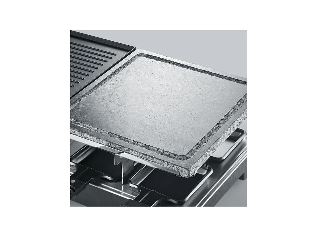 Raclette Gril - 8 personnes - Pierre de cuisson et Plaque réversible antiadhésive - Thermostat réglable