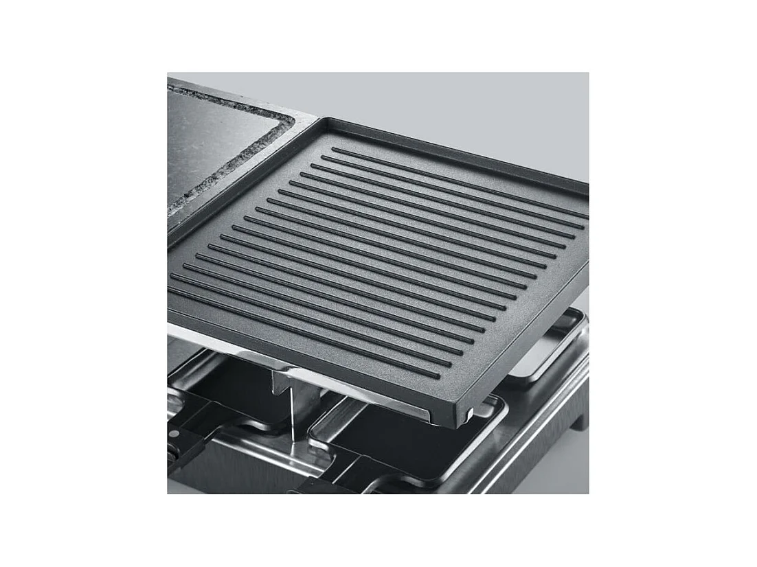 RacletteGrill – 8 Personen – natürlicher Kochstein und umkehrbare Antihaftplatte – einstellbarer Thermostat