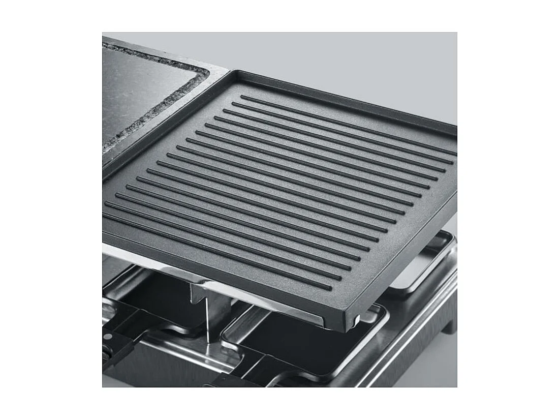 Raclette Gril - 8 personnes - Pierre de cuisson et Plaque réversible antiadhésive - Thermostat réglable