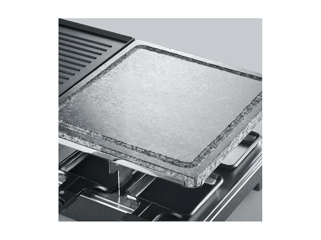 Raclette Gril - 8 personnes - Pierre de cuisson et Plaque réversible antiadhésive - Thermostat réglable