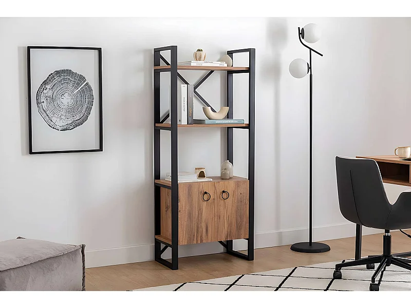 Plank – 64 x 160 x 32 cm – Atlantisch grenen en zwart – Metaal