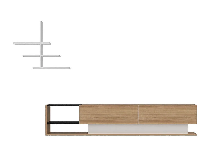 Meuble TV moderne – 180 x 40 x 30 cm – Blanc et teck – Panneaux de particules mélaminés