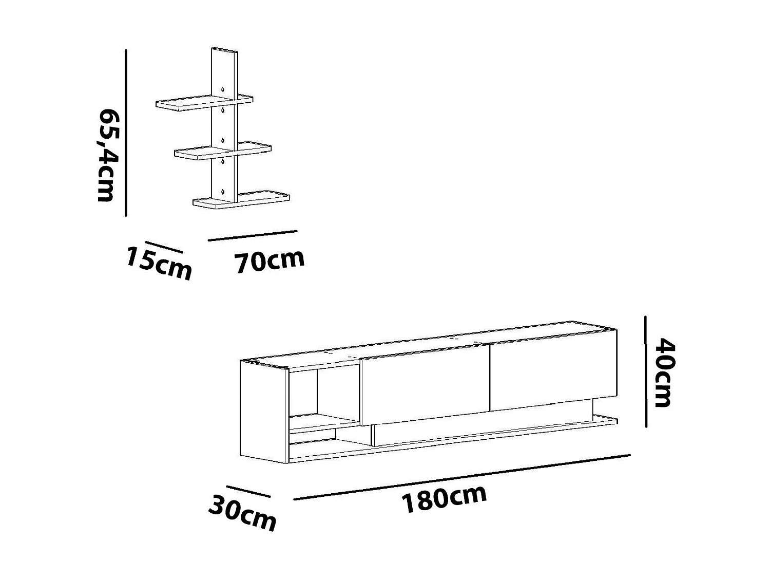 Meuble TV moderne – 180 x 40 x 30 cm – Blanc et teck – Panneaux de particules mélaminés