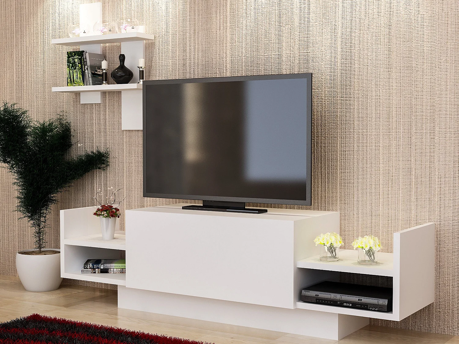 Mobile TV moderno – 120 cm – Bianco – Pannello truciolare rivestito in melaminico