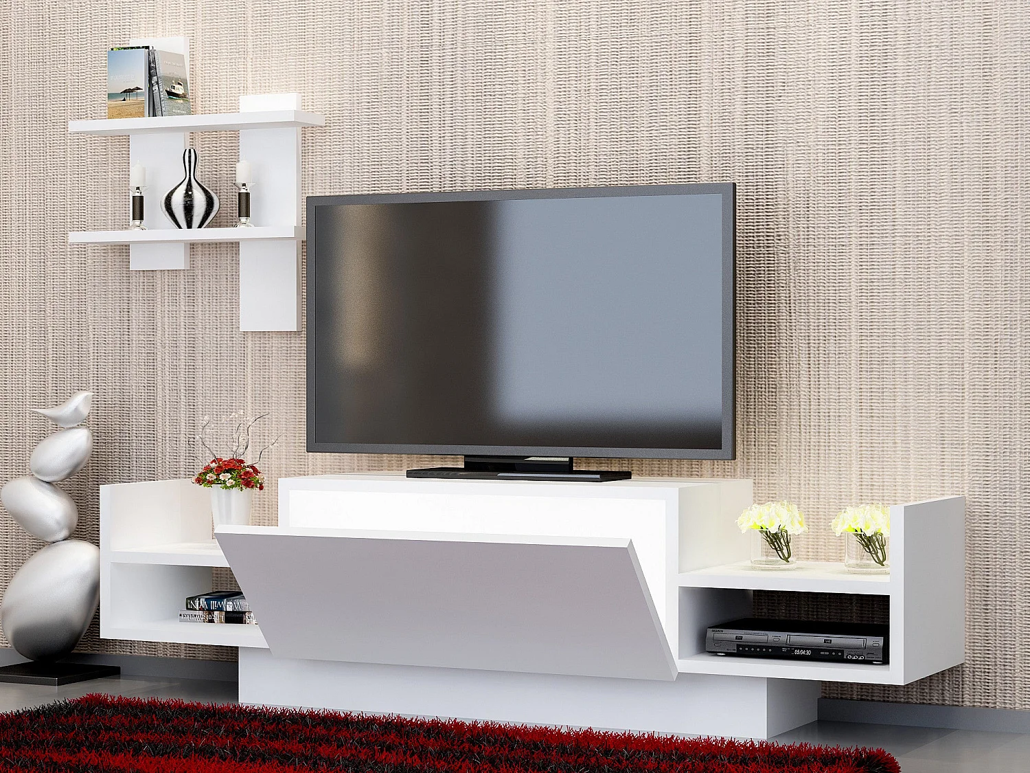 Mobile TV moderno – 120 cm – Bianco – Pannello truciolare rivestito in melaminico