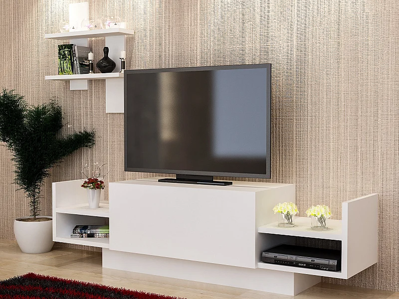 Mobile TV moderno – 120 cm – Bianco – Pannello truciolare rivestito in melaminico
