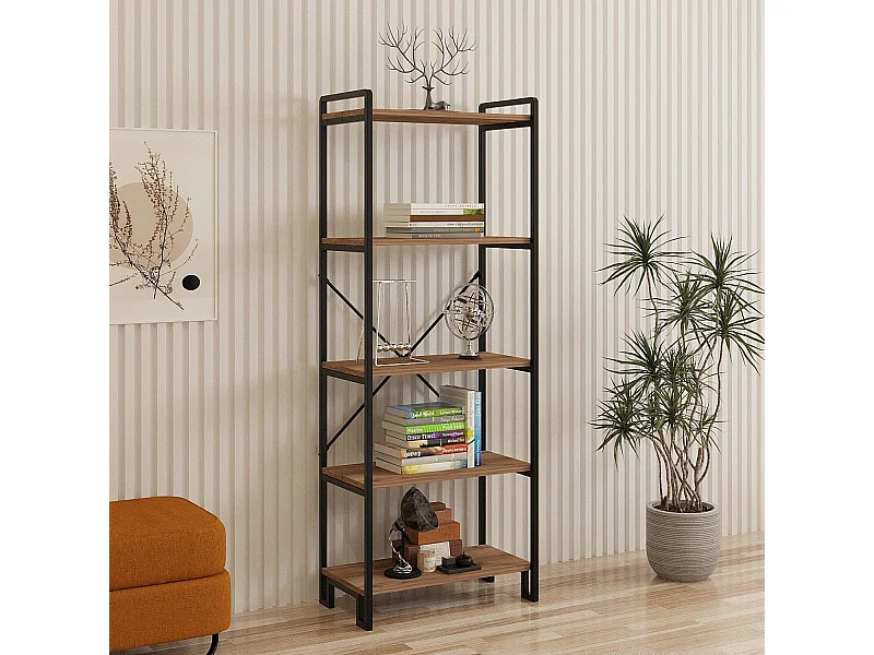 Plank van metaal en melamine gecoat spaanplaat – 156 x 30 x 60 cm – Atlantic Pine en Zwart