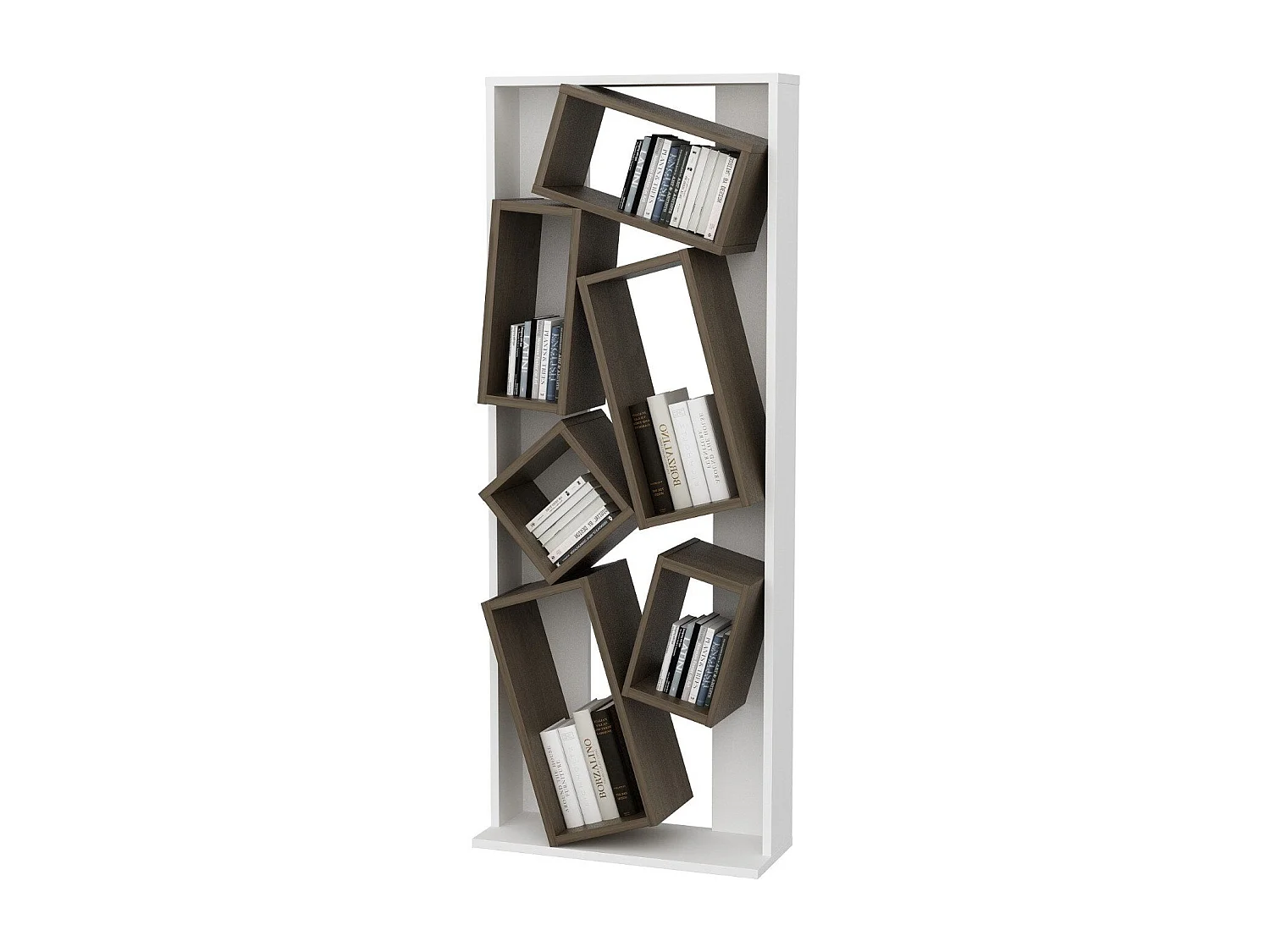Étagère élégante blanche et noyer, 63 x 153,6 x 24 cm | Panneau de particules 100 % mélaminé, épaisseur 18 mm | Rangement élégant pour la ma