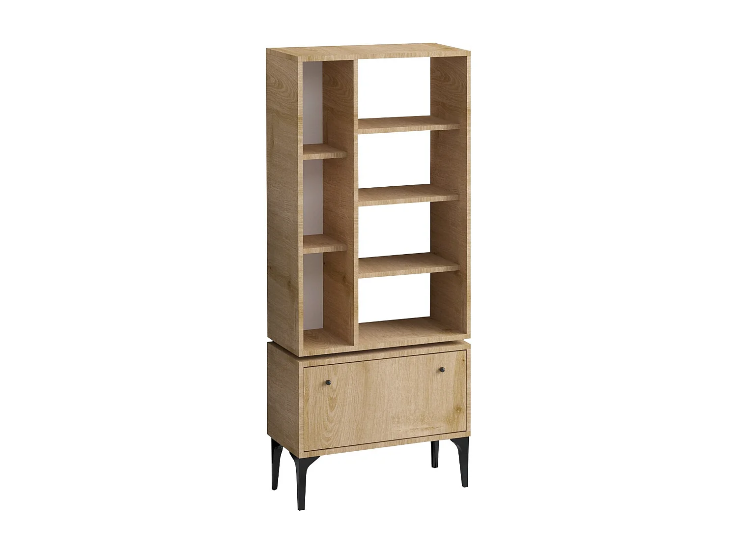 Étagère – 65 cm L x 160 cm H x 30 cm P – Chêne et noir – Panneau de particules mélaminé