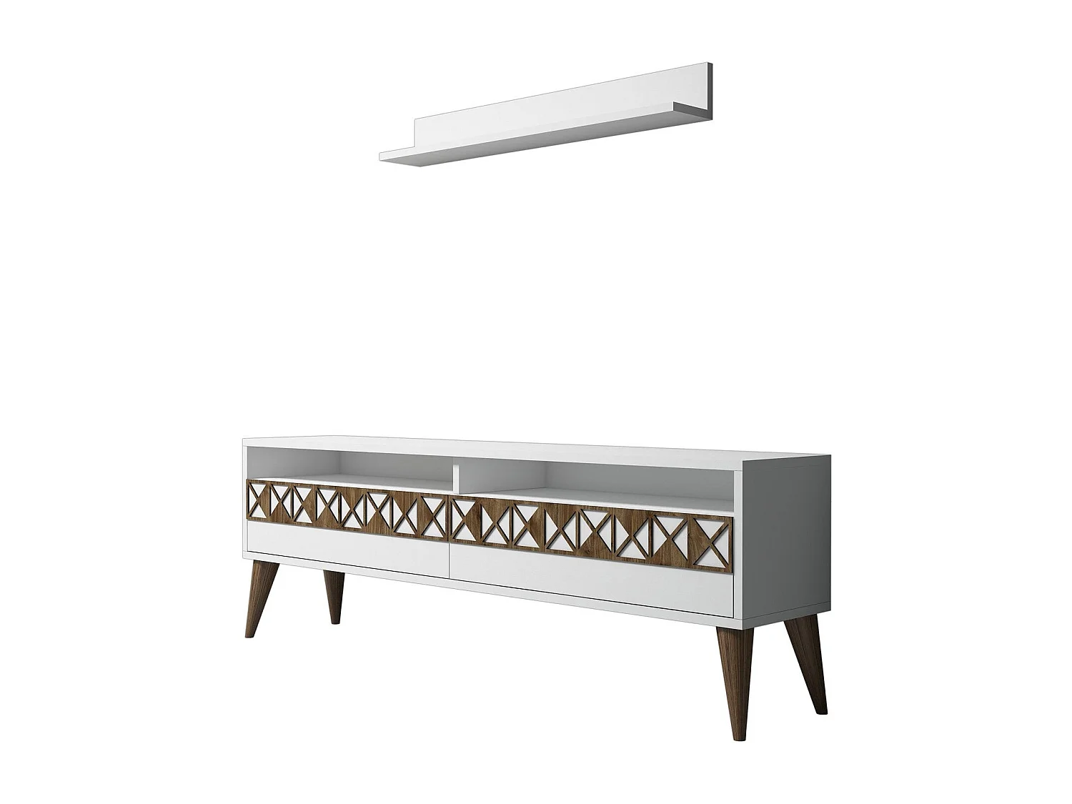 Meuble TV moderne – 150 cm x 50 cm x 30 cm – Blanc – Panneau de particules mélaminé