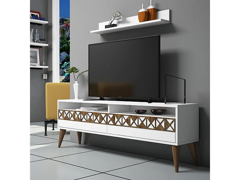 Meuble TV moderne – 150 cm x 50 cm x 30 cm – Blanc – Panneau de particules mélaminé