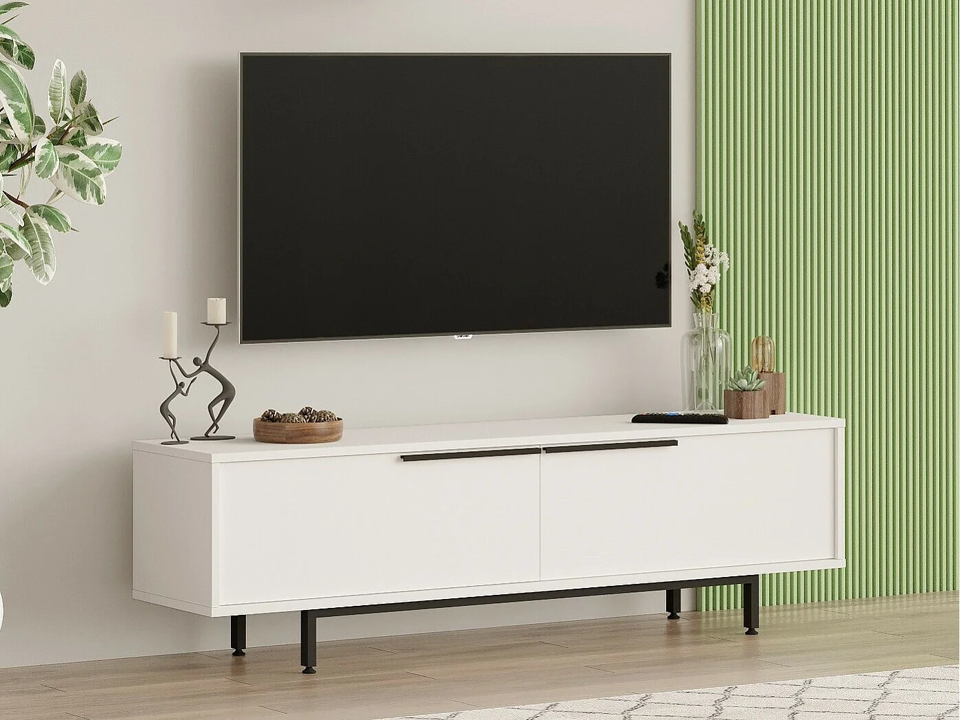 TV-Ständer – 160 cm – Weiß – Spanplatte