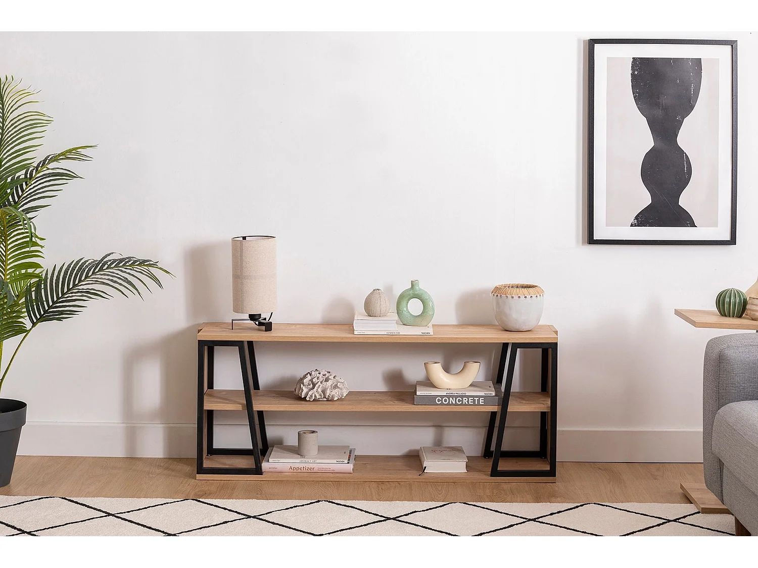 TV-Ständer – 123,6 cm x 30 cm x 48,6 cm – Schwarz und Saphir – Spanplatte