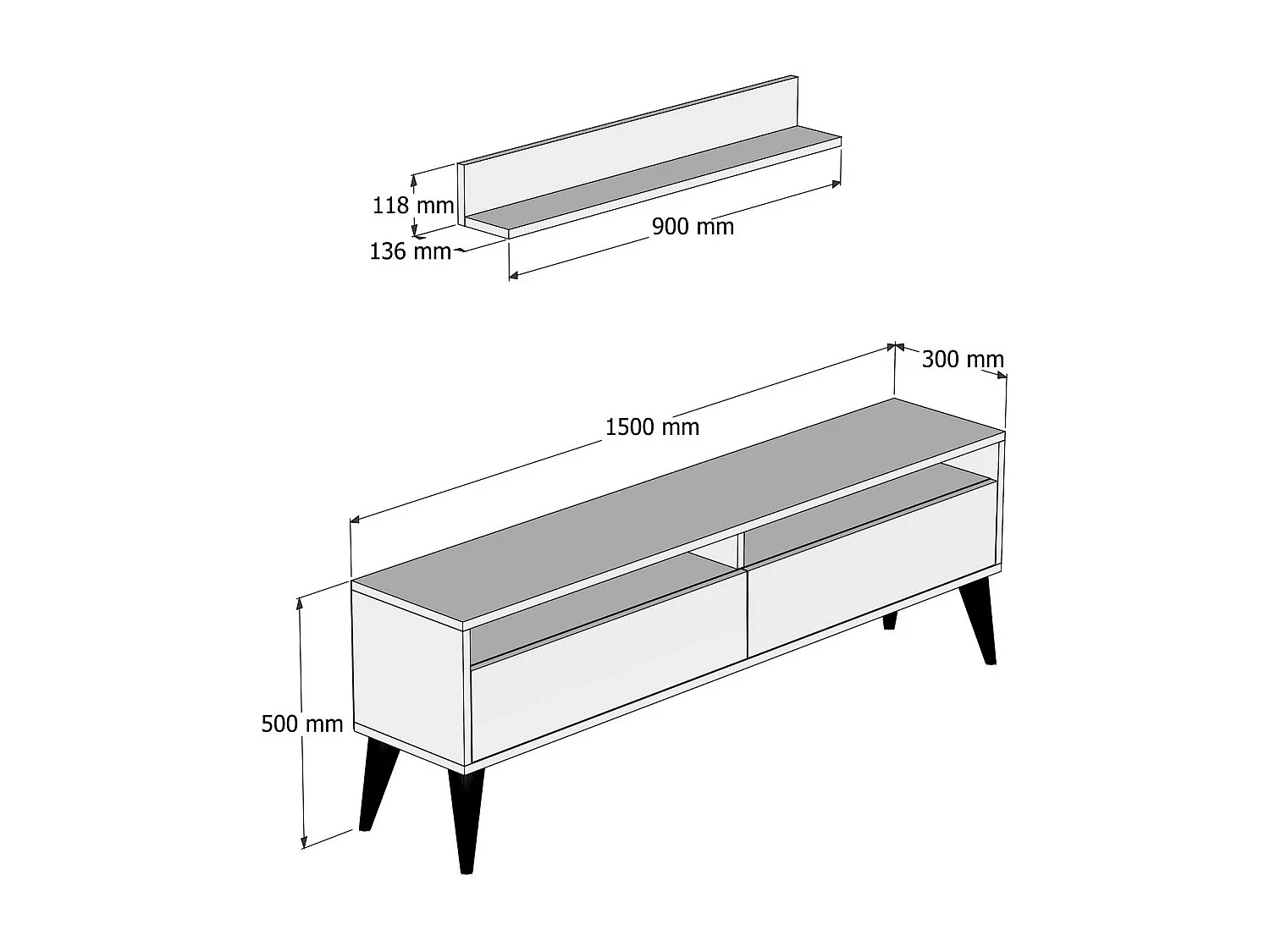 Meuble TV moderne – 150 cm x 50 cm x 30 cm – Blanc – Panneau de particules mélaminé