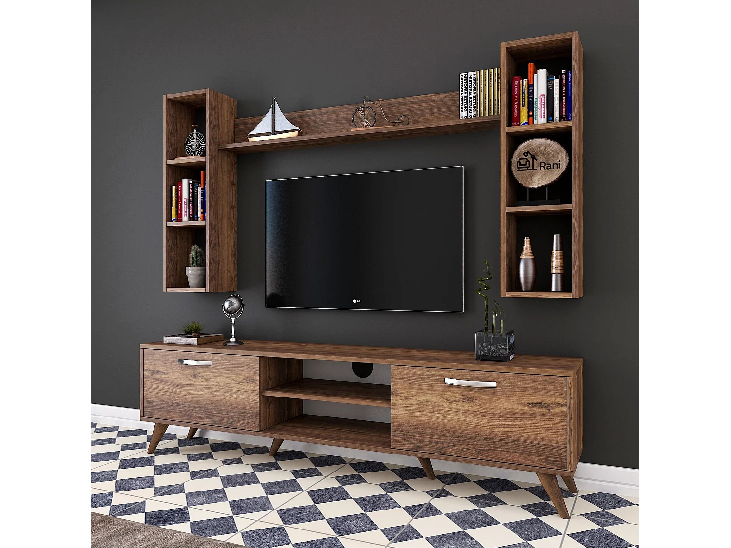 Nowoczesny stolik RTV – 180 cm – orzech – melamina