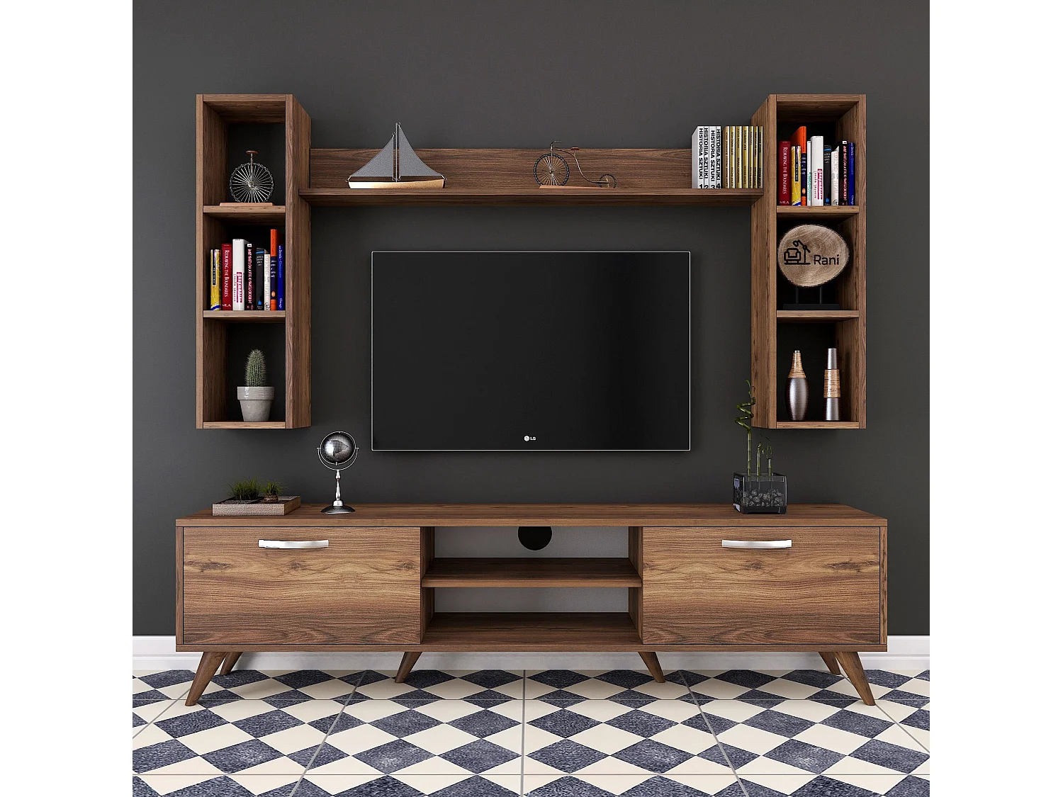 Nowoczesny stolik RTV – 180 cm – orzech – melamina