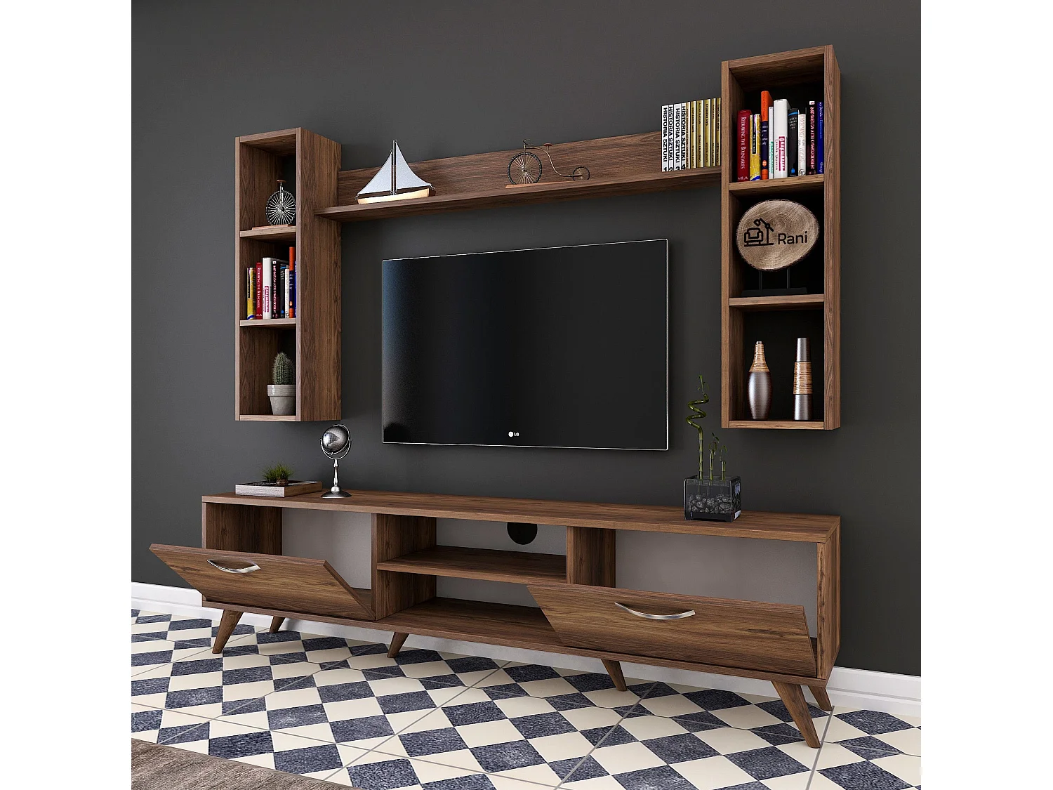 Nowoczesny stolik RTV – 180 cm – orzech – melamina