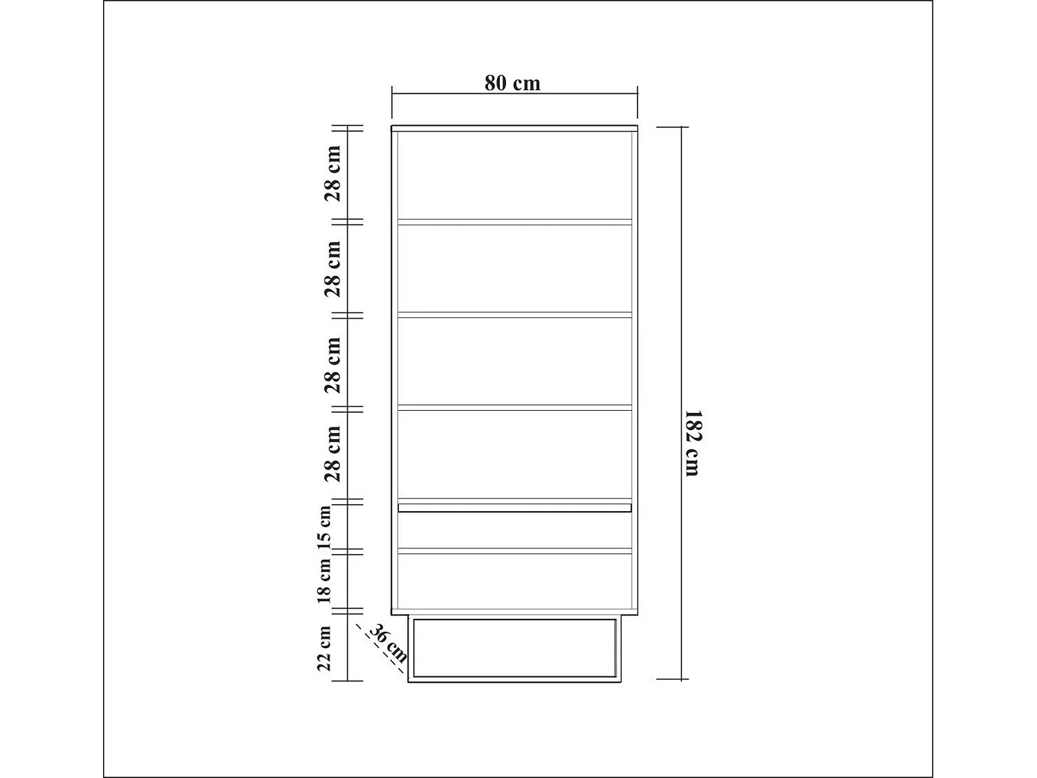 Estantería – 80 x 182 x 36 cm – Travertino – 100% melamina revestida con patas metálicas