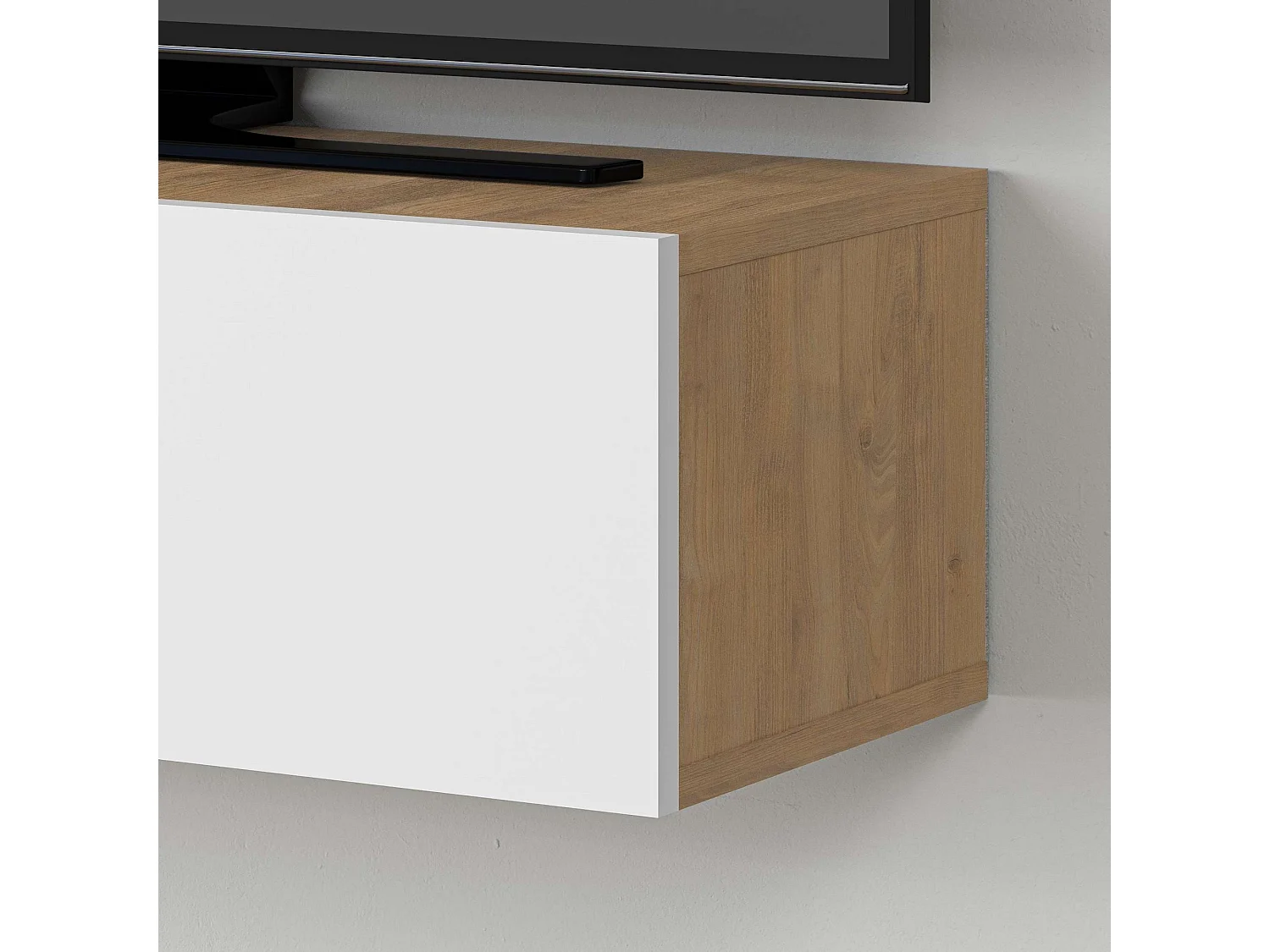 TV-meubel – 135 cm x 25 cm x 31,7 cm – Saffier Eiken en Wit – Melamine Gecoat Spaanplaat