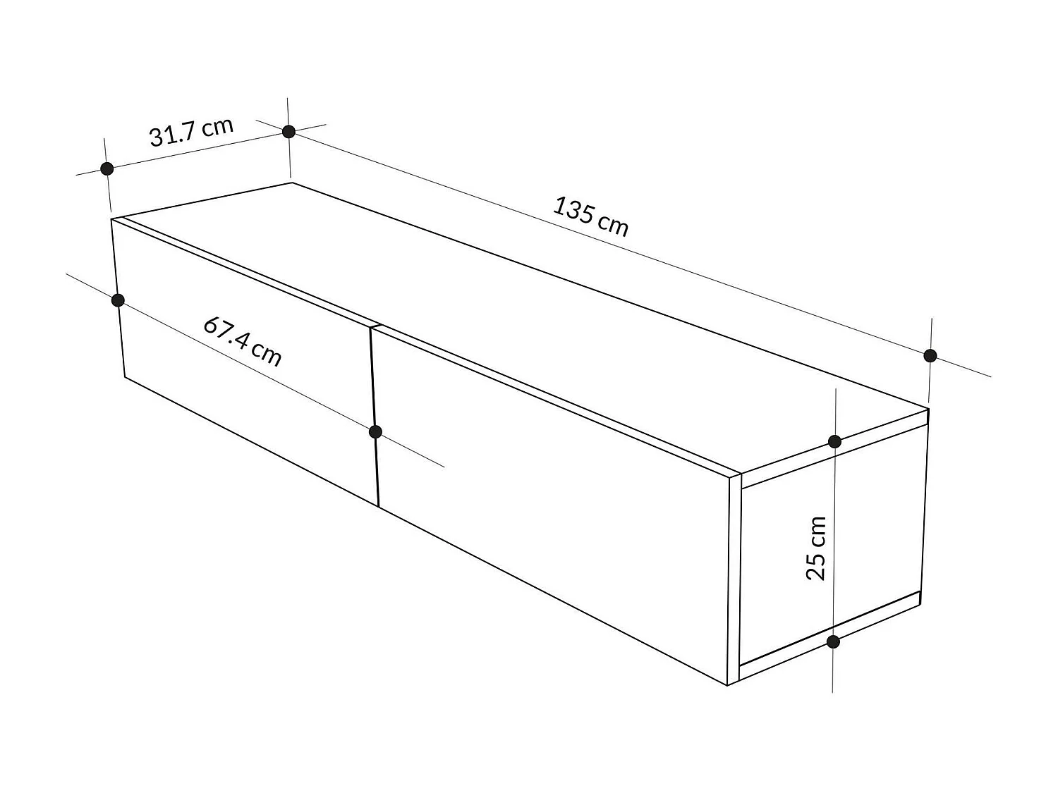 TV-meubel – 135 cm x 25 cm x 31,7 cm – Saffier Eiken en Wit – Melamine Gecoat Spaanplaat