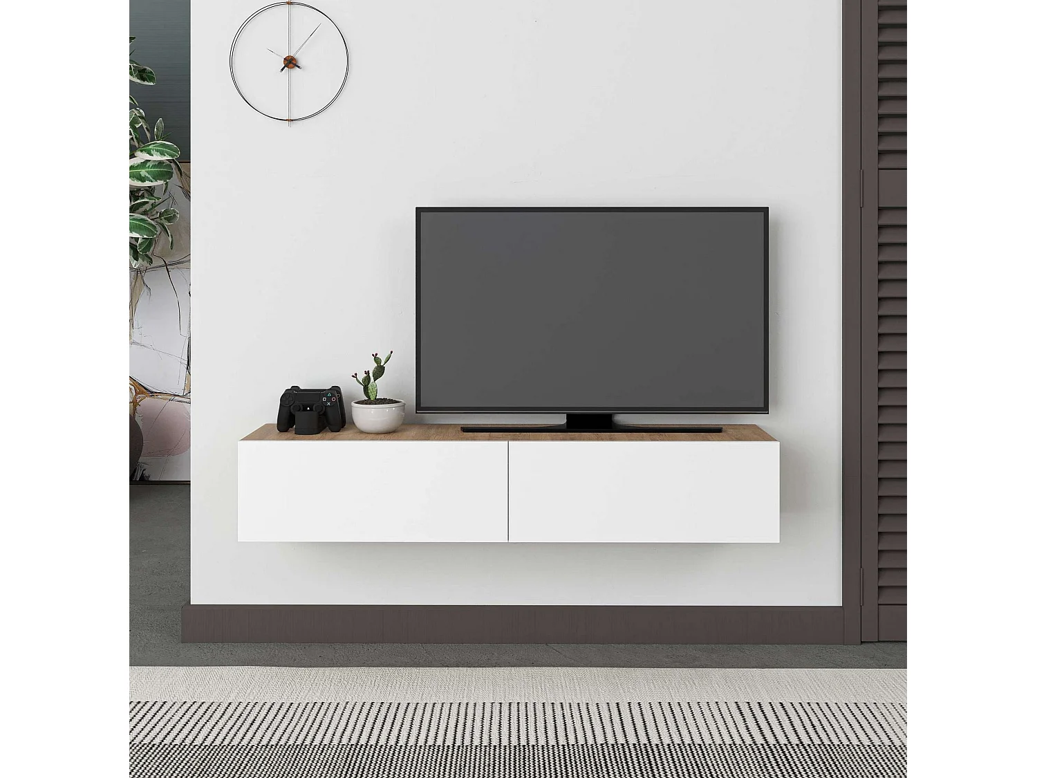 TV-meubel – 135 cm x 25 cm x 31,7 cm – Saffier Eiken en Wit – Melamine Gecoat Spaanplaat