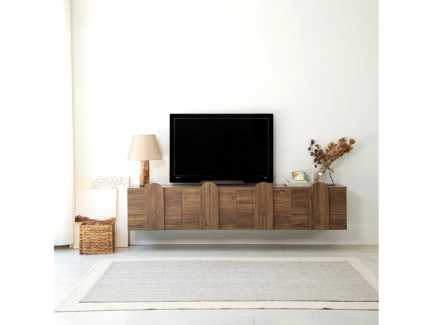 Meuble TV élégant en noyer, 180 cm x 35 cm x 35 cm | Panneau de particules 100 % mélaminé, épaisseur 18 mm | Chants en PVC résistants, montage facile