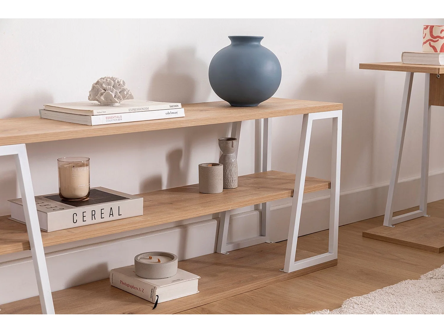 Meuble TV – 160 cm x 30 cm x 48,6 cm – Saphir et Blanc – Panneau de particules et Métal