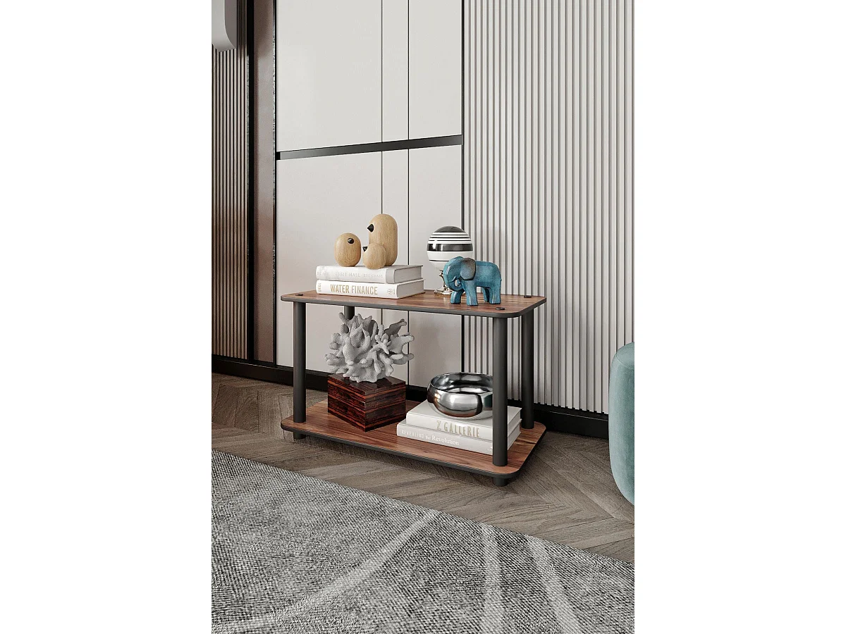 2-stöckiges rechteckiges Walnussregal – Premium Compact Elegance