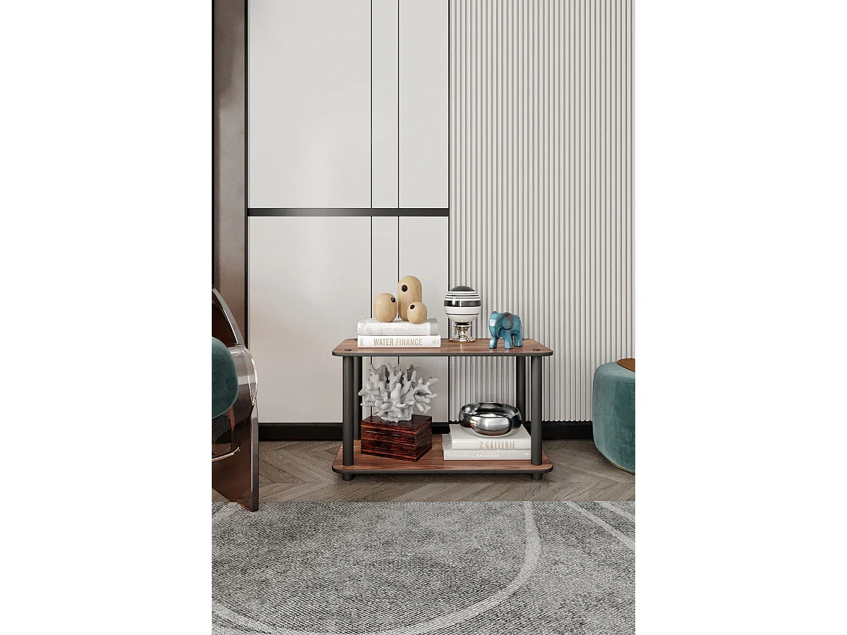 2-stöckiges rechteckiges Walnussregal – Premium Compact Elegance