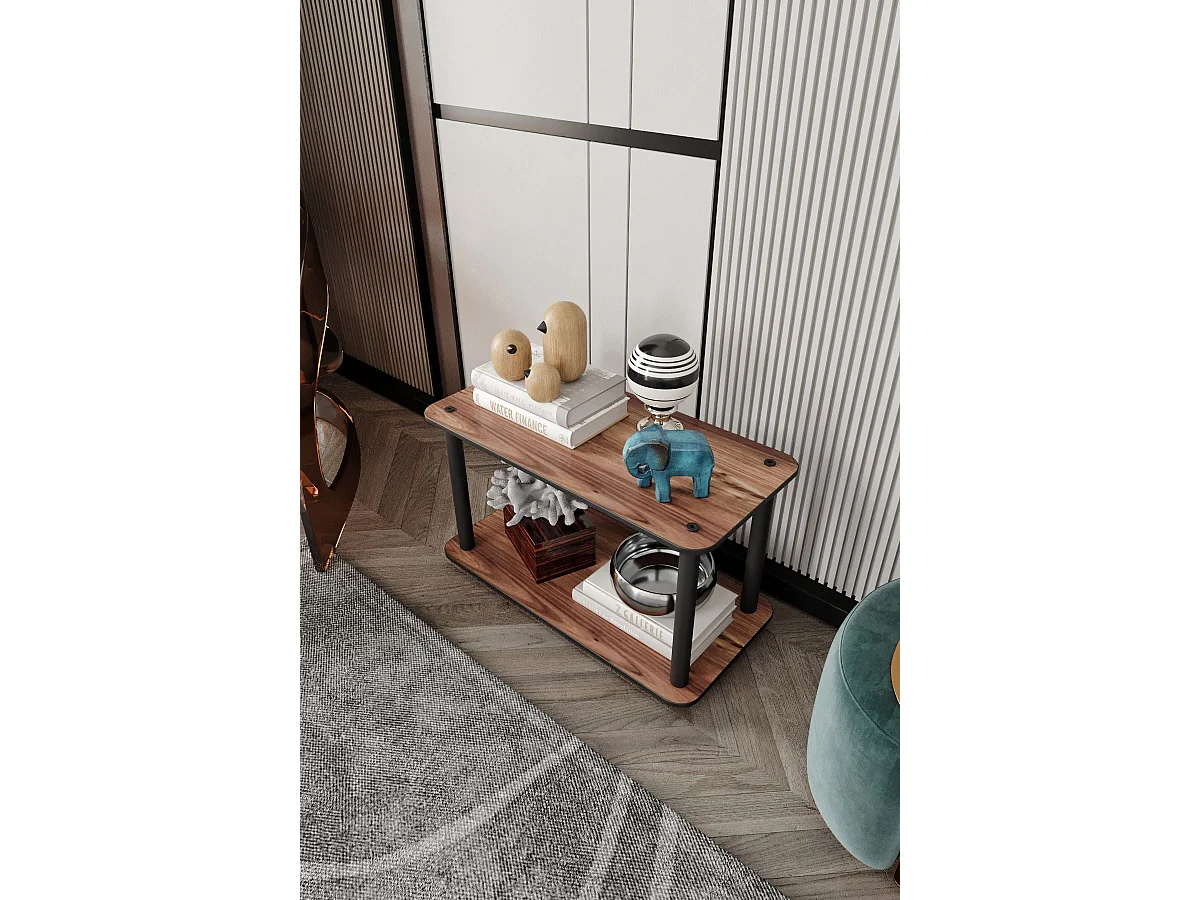 2-stöckiges rechteckiges Walnussregal – Premium Compact Elegance