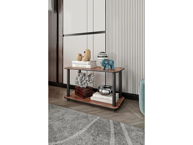 2-stöckiges rechteckiges Walnussregal – Premium Compact Elegance