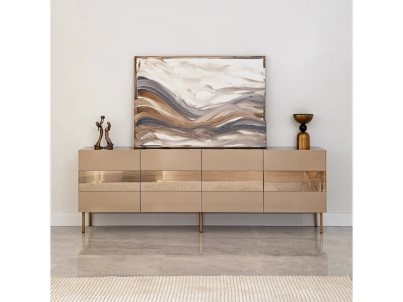 Meuble TV élégant, 180 cm, bronze et or | 100 % MDF, épaisseur 18 mm | Design élégant pour salons modernes, hauteur : 59 cm, profondeur : 35 cm