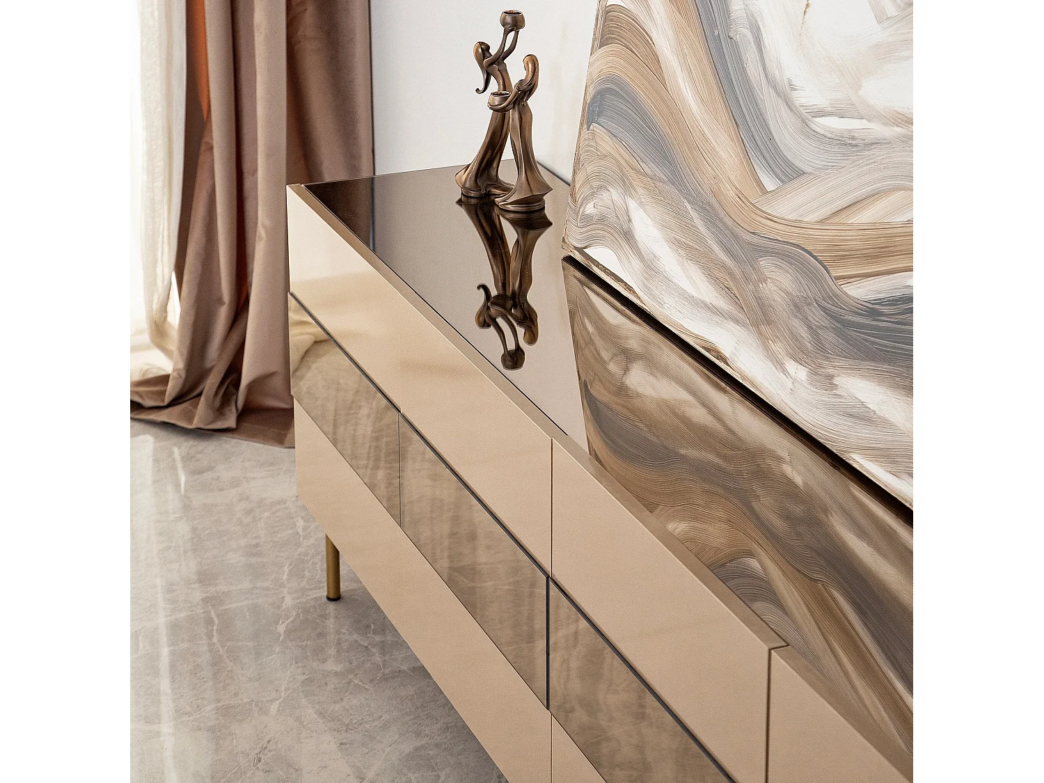 Meuble TV élégant, 180 cm, bronze et or | 100 % MDF, épaisseur 18 mm | Design élégant pour salons modernes, hauteur : 59 cm, profondeur : 35 cm