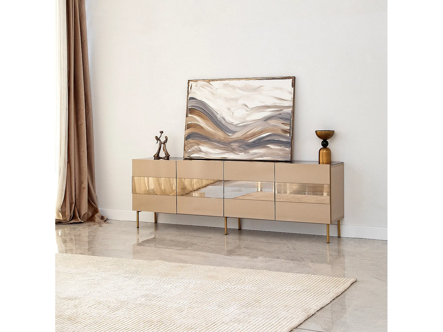 Meuble TV élégant, 180 cm, bronze et or | 100 % MDF, épaisseur 18 mm | Design élégant pour salons modernes, hauteur : 59 cm, profondeur : 35 cm