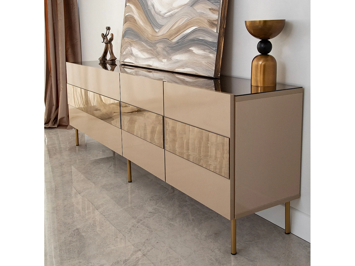 Meuble TV élégant, 180 cm, bronze et or | 100 % MDF, épaisseur 18 mm | Design élégant pour salons modernes, hauteur : 59 cm, profondeur : 35 cm