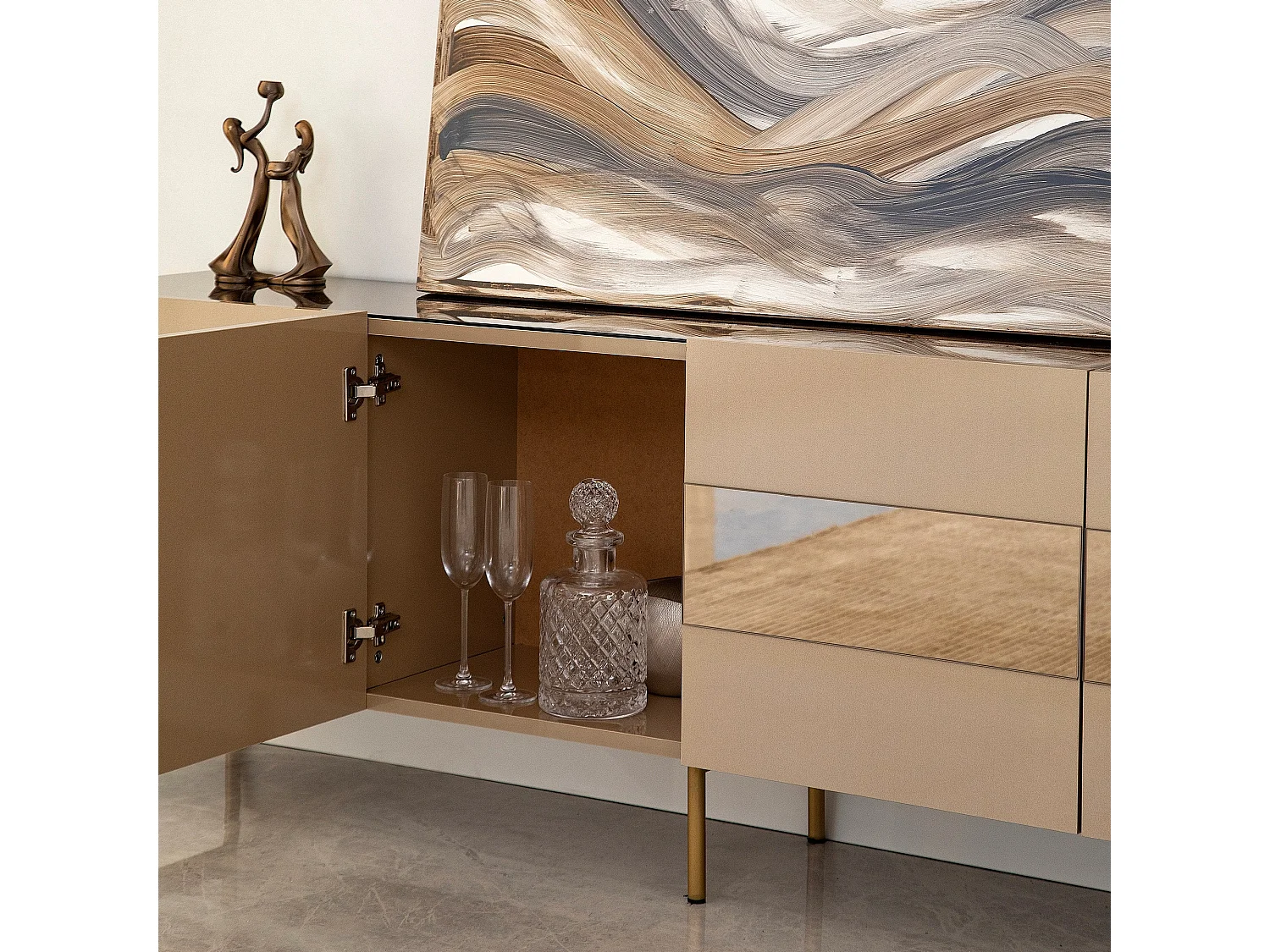 Meuble TV élégant, 180 cm, bronze et or | 100 % MDF, épaisseur 18 mm | Design élégant pour salons modernes, hauteur : 59 cm, profondeur : 35 cm